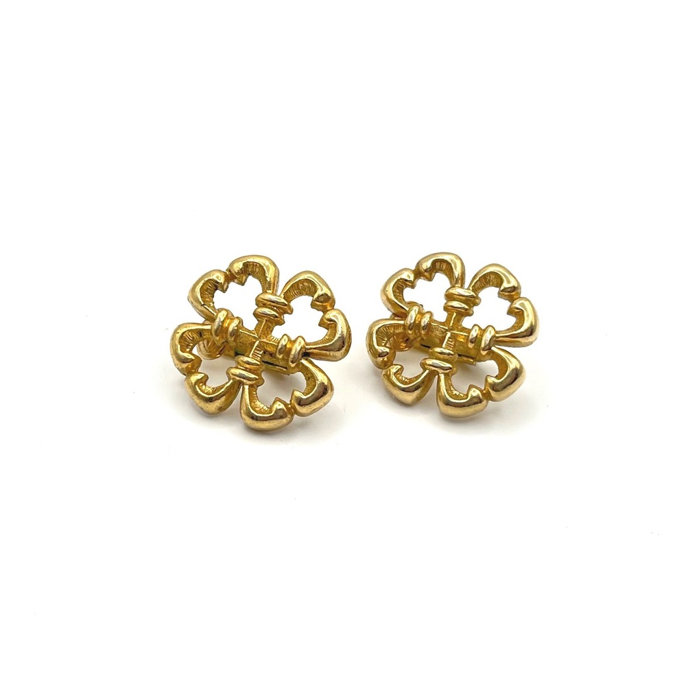Sarah Coventry Vintage Gold Tone Openwork Quatrefoil Clip On Earrings Floral